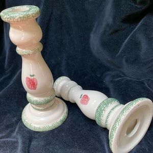 Hermitage Pottery Apple Spongeware Candle Holders